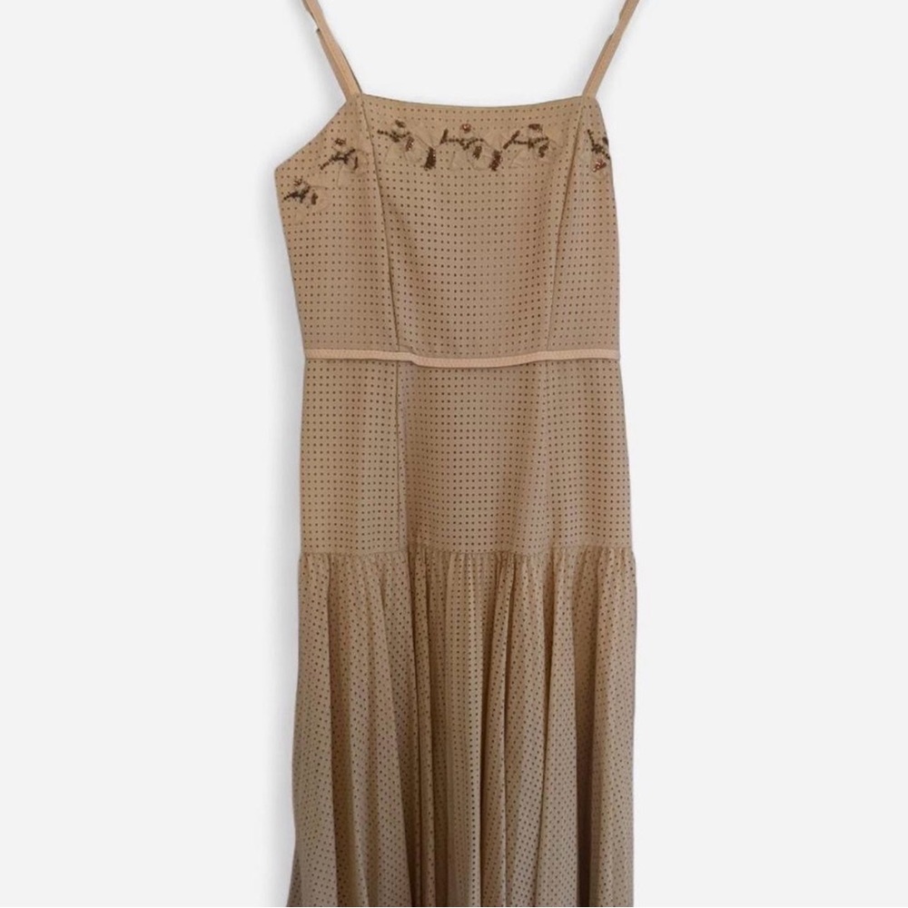 Fendi Tan Strapless Dress with Embroidered Detail